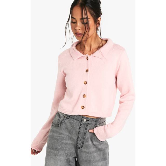 Womens Collared Button Through Knit Cardigan - Pink - S, Pink