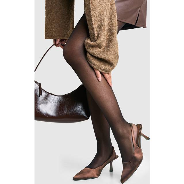 Womens Wide Fit Satin Low Stiletto Slingback Court Shoes - Brown - 7, Brown