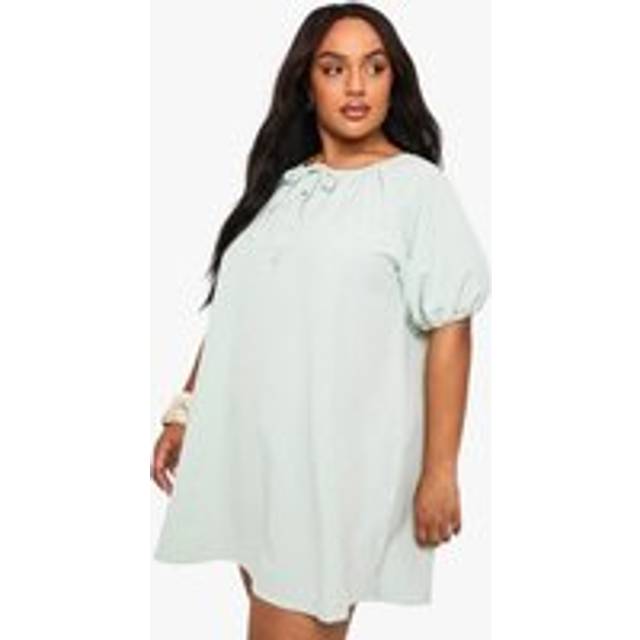 Womens PLUS GINGHAM SMOCK DRESS - Green - 24