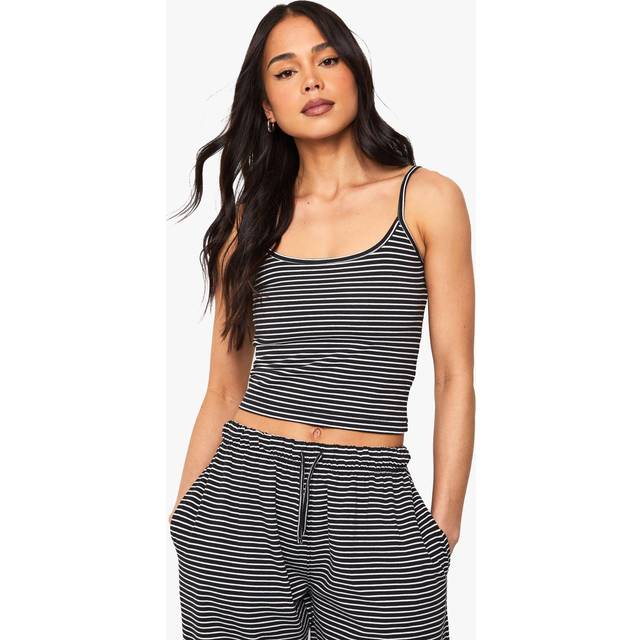 Womens Striped Binding Vest Top - Black - 12, Black