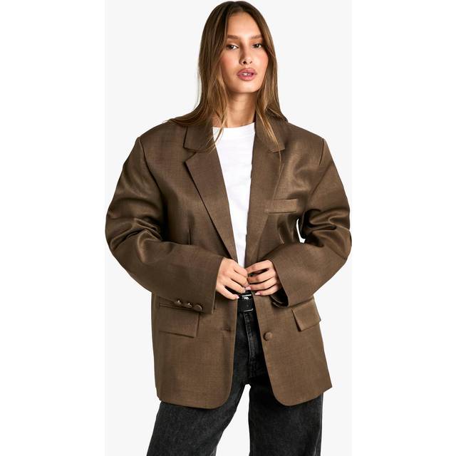 Womens Tailored Oversized Slouchy Blazer - Mocha - 14