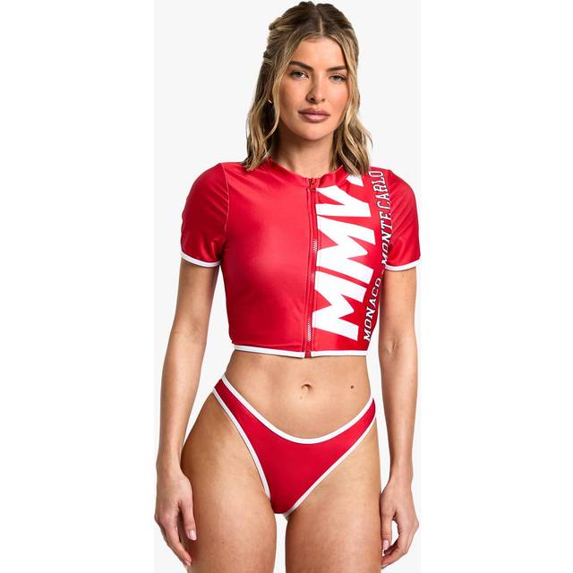Womens Sports Graphic Crop Bikini Top & Tanga Bikini Bottoms Set - Red - 6, Red