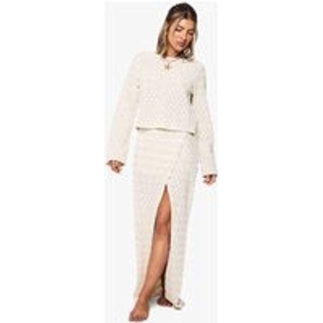 Womens Zig Zag Knitted Beach Maxi Skirt - Beige - S, Beige