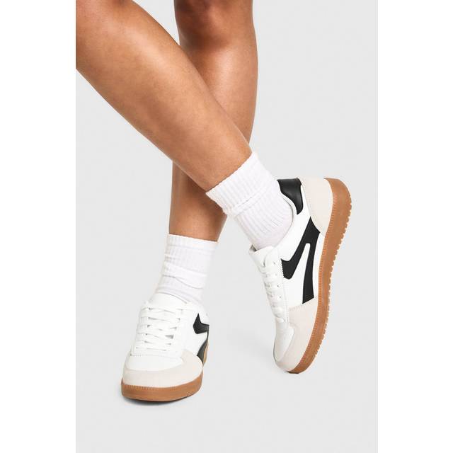 Womens Contrast Stripe Gum Sole Trainers - Black - 4, Black
