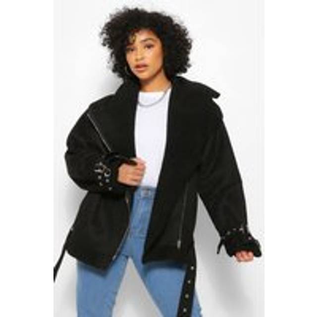 Womens Plus Bonded Aviator Jacket - Black - 18