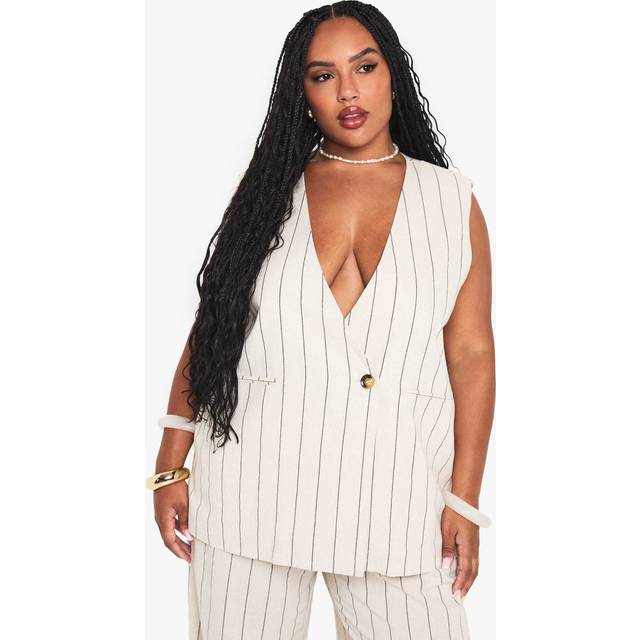 Womens Plus Sleeveless Stripe Blazer - White - 18, White