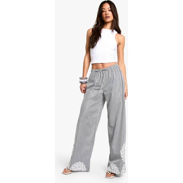 Womens Tall Pinstripe Floral Embroidery Hem Trouser - Blue - 8