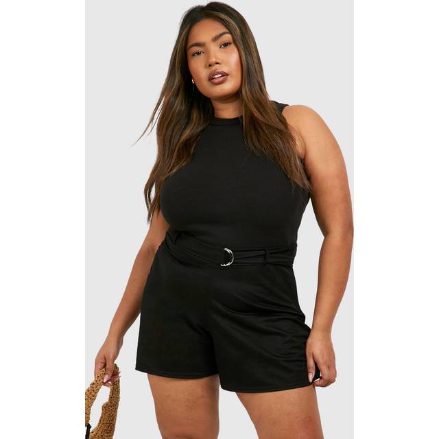 Womens Plus Linen Look Tie Belt Flippy Short - Black - 26, Black