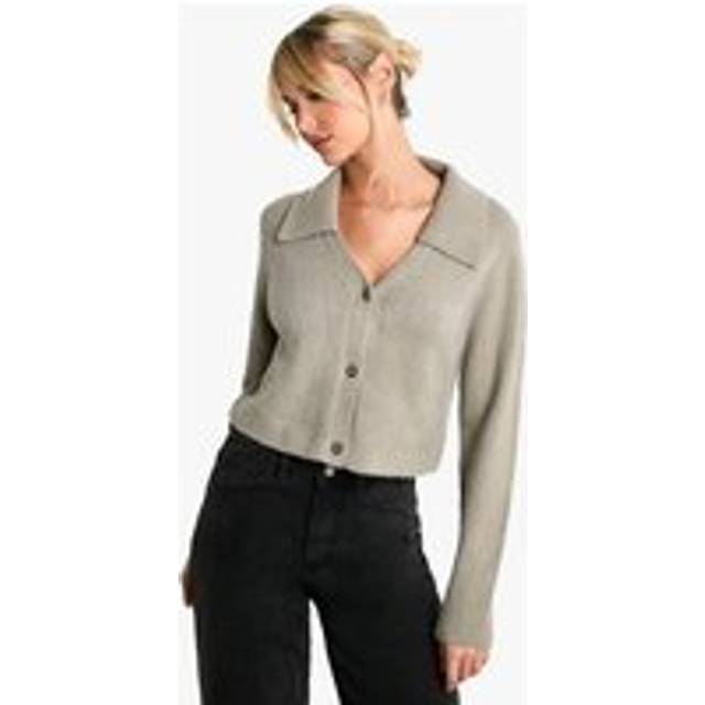 Womens Knitted Collared Cardigan - Beige - S
