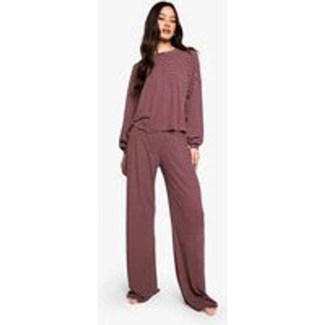 Womens Tall Loungewear Stripe Long Sleeve Top & Trousers Pyjama Set - Red - 16