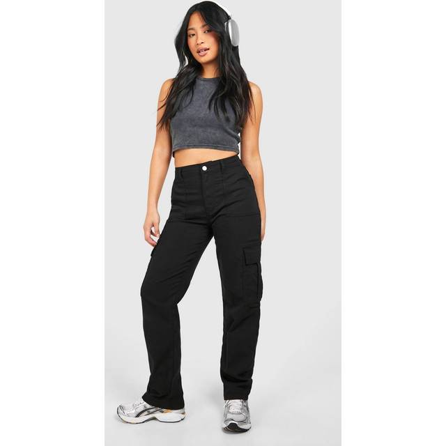 Womens Petite Cargo Loose Jean - Black - 16, Black