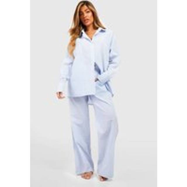 Womens Cotton Pinstripe Pyjama Trousers - Blue - 10