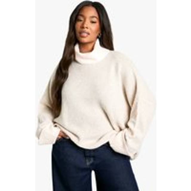 Womens Plus Roll Neck Longline Batwing Jumper - White - 16-18, White