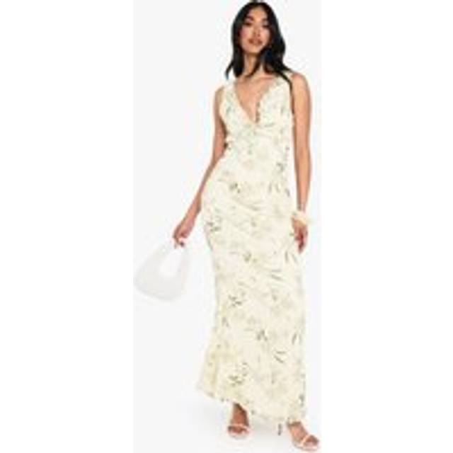 Womens Floral Chiffon Maxi Slip Dress - Yellow - 16, Yellow