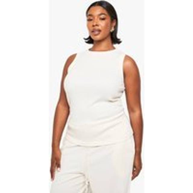 Womens PLUS RUCHED SIDE DETAIL RACER NECK TOP - Cream - 20
