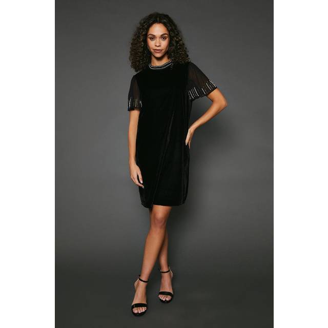 Womens Occasion Velvet Embellished Sequin Shift Dress - Black - 18