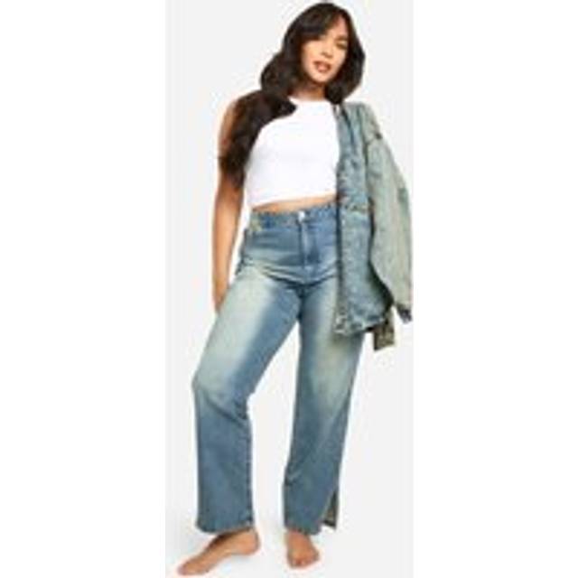 Womens Plus Basics Split Hem Straight Leg Jeans - Blue - 16