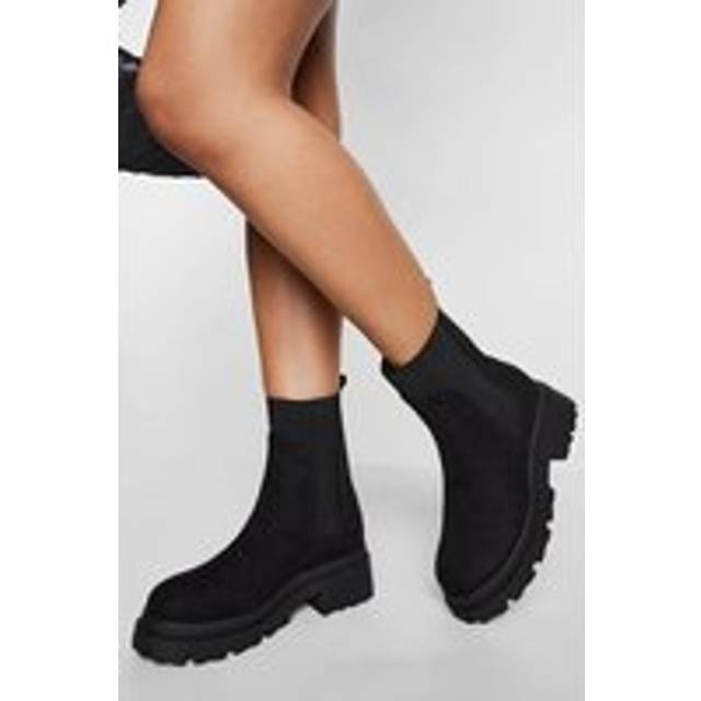 Womens Wide Fit Faux Suede Heeled Chelsea Boots - Black - 6, Black