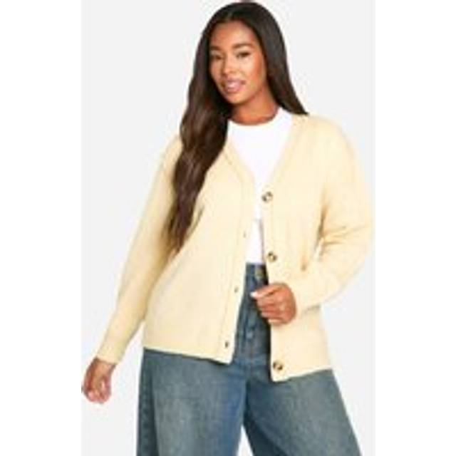Womens Plus Seam Detail Soft Knit Boyfriend Oversized Cardigan - Beige - 20