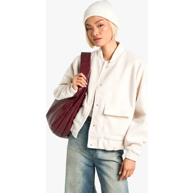 Womens Boucle Bomber Jacket - White - 16, White