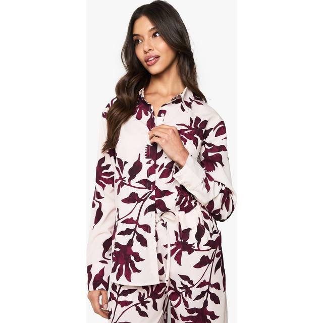 Womens Basic Woven Large Floral Long Sleeve Shirt - Purple - 8