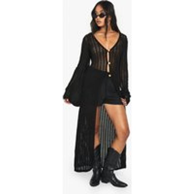 Womens Crochet Maxi Cardigan - Black - M
