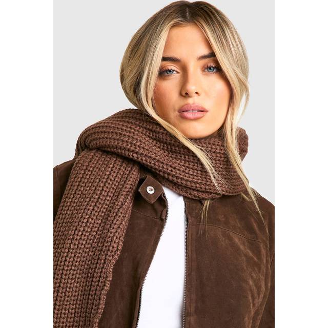 Womens Chunky Ribbed Knit Long Scarf - Brown - One Size, Brown