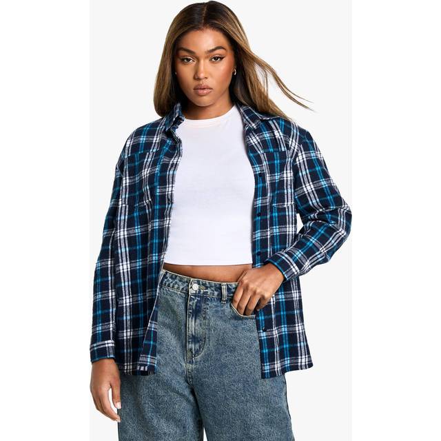 Womens Plus Checked Oversized Shirt - Navy - 18, Navy
