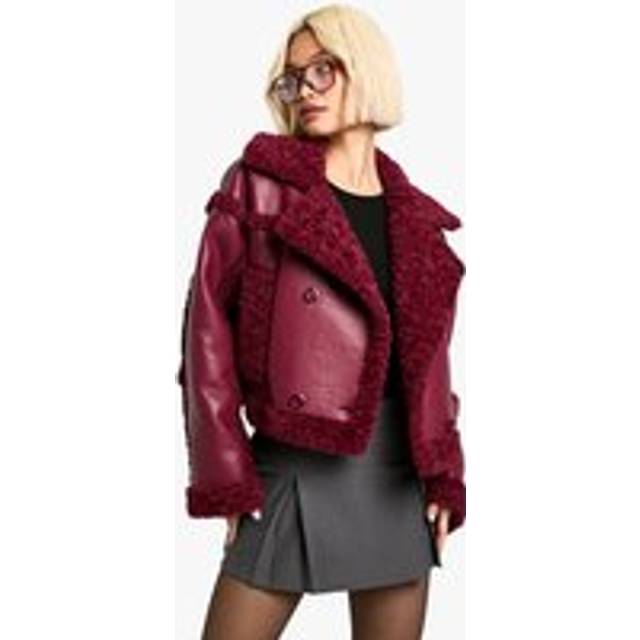 Womens Teddy Trim Aviator Jacket - Red - 8