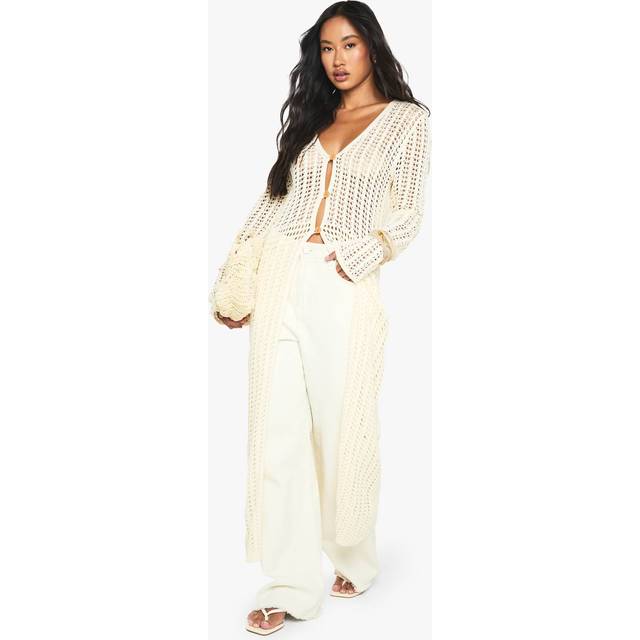 Womens Crochet Maxi Cardigan - White - Xs, White