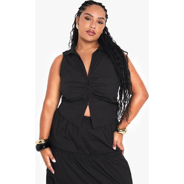 Womens Plus Pleated Detail Waistcoat - Black - 16