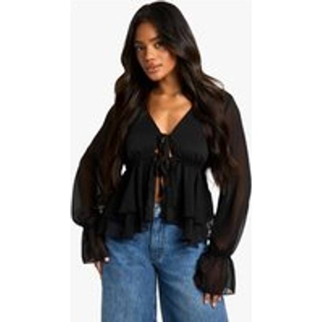 Womens Ruffle flare sleeve blouse - Black - 6