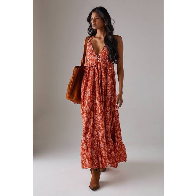 Warehouse Cheesecloth High Low Button Front Strappy Midi Sundress In Floral - floral - 8