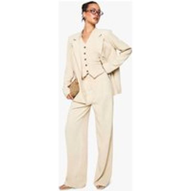 Womens Tall Linen Look Essential Wide Leg Trouser - Ecru - 12