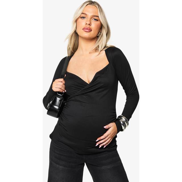 Womens Maternity Super Soft Wrap Top - Black - 10, Black