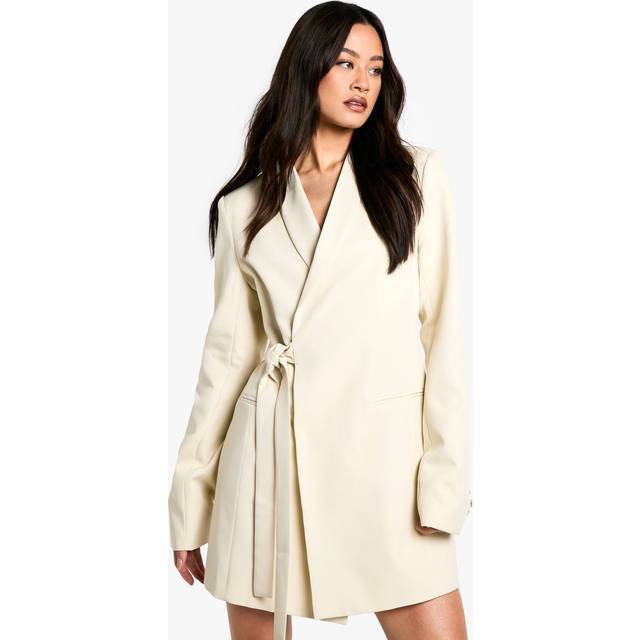 Womens Tall Tie Side Blazer Dress - Beige - 14