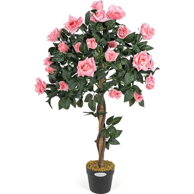 Artificial Rose Tree Potted Indoor Outdoor Wedding Flower Decoration - Pink - 3ft