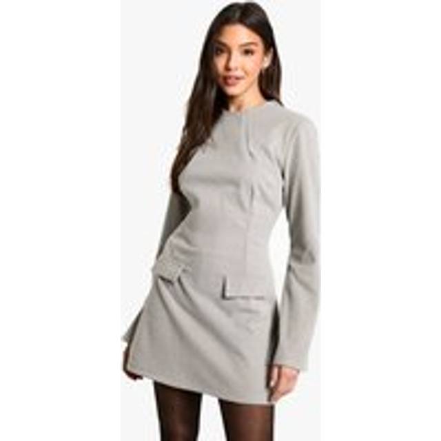 Womens Tailored Long Sleeve A Line Mini Dress - Taupe - 12