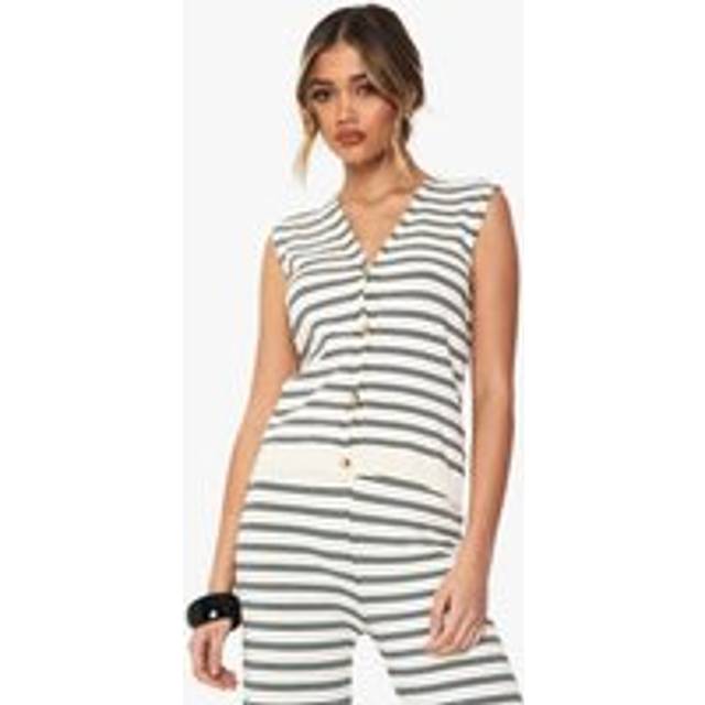 Womens Knitted Super Soft Stripe Waistcoat - Black & White - M, Black & White