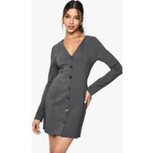 Womens Tailored Collarless Cinched Waist Blazer Dress - Grey - 10, Grey