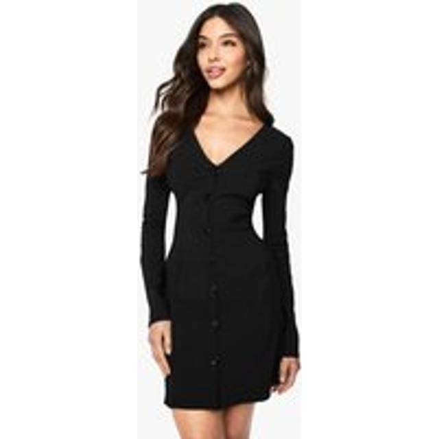 Womens Tailored Collarless Cinched Waist Blazer Dress - Black - 8
