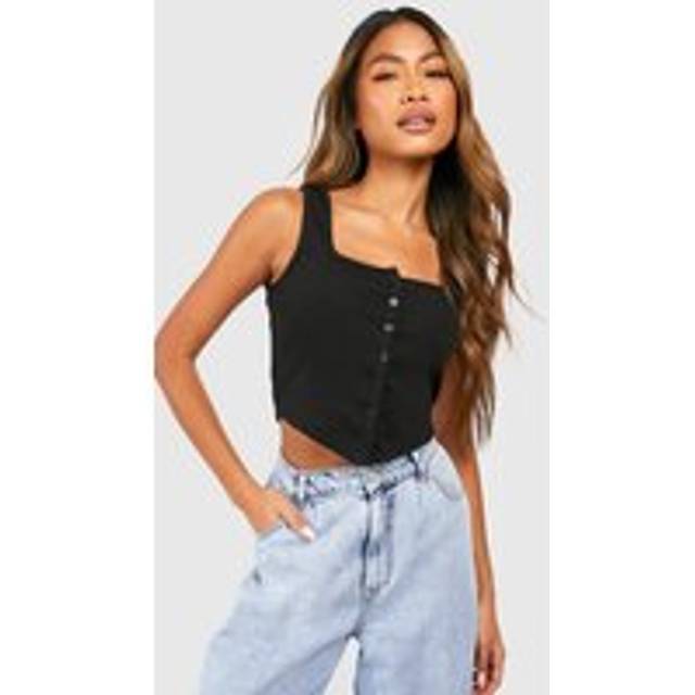 Womens Ribbed Seam Detail Corset Top - Black - 14, Black