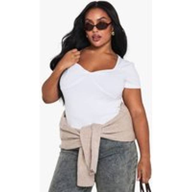 Womens Plus Twist Front Sweetheart Neckline Cap Sleeve Top - White - 22, White