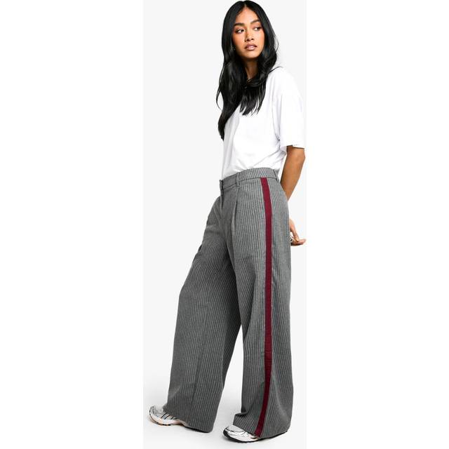 Womens Side Stripe Detail Pinstripe Wide Leg Tailored Trousers - Grey - 10