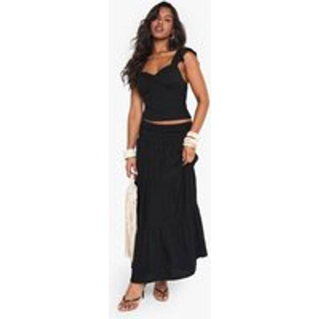Womens Linen Tiered Maxi Skirt - Black - 12