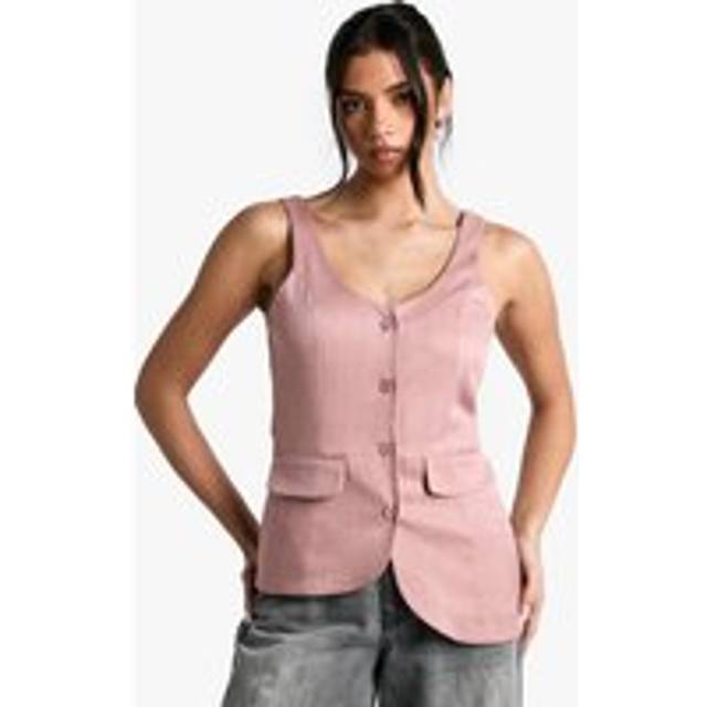 Womens Tailored Asymmetric Woven Waistcoat - Pink - 12, Pink