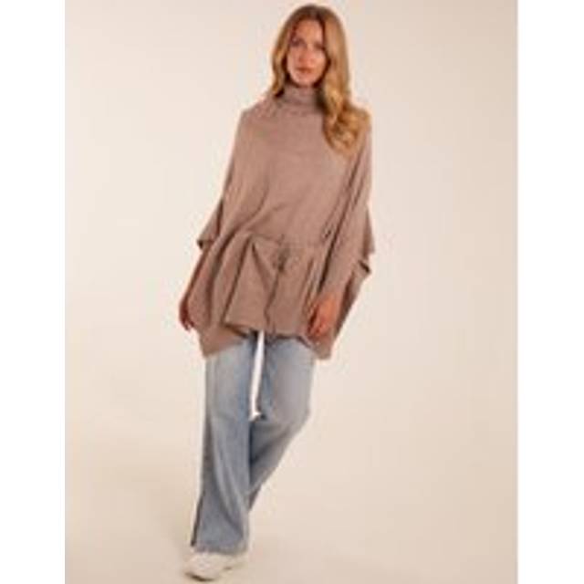 Blue Vanilla Womens Roll Neck Drawstring Poncho - Mocha - One Size
