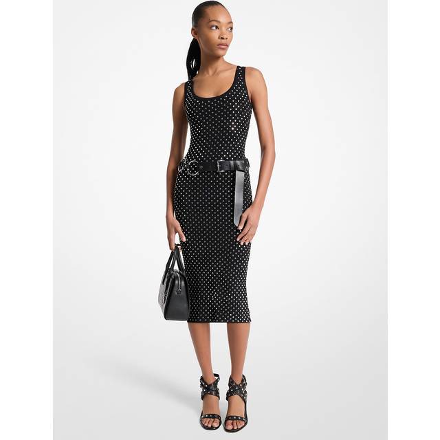 MK Studded Viscose Blend Midi Dress - Black - Michael Kors - XXL