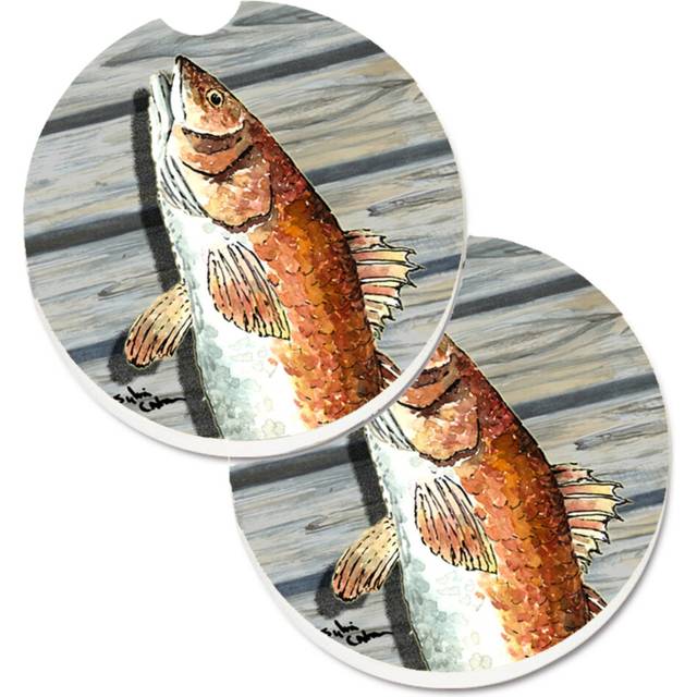 """""Caroline's Treasures Red Fish Set of 2 Cup Holder Car Coasters 8489CARC  2.56  Multicolor"""""