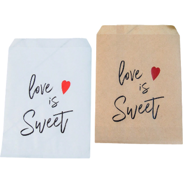SHEIN 25PCS Love Is Sweet Gift Favor Bag,13x18cm White/Kraft Paper Bags For Wedding Decor